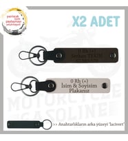 Motosiklet Severlere Özel, İsim Plaka ve 0 Rh (+) Kan Grubu Yazılı x2 Anahtarlık, Pudra-K Kahve-Laci (Çok Renkli)