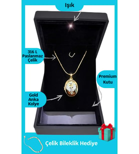 Işıklı Premium Kutuda  Anka Kuşu Alya Çelik Kolye  Hediye Paketi  Mardin Uzak Şehir (Gold)