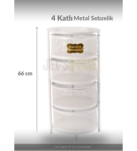 4 Katlı Sebzelik Açılır Metal Patates Soğan Sepeti Paslanmaz Meyvelik Organizer Sepet Beyaz
