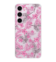 Samsung Galaxy S23  Kamera korumalı Kapak Floral Pembe Tasarımlı  Şeffaf Kılıf