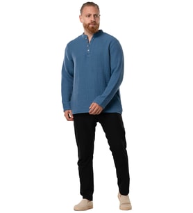 Uzun Kol Erkek Hakim Yaka Double Müslin Sonbahar ve Kışlık Sweatshirt İndigo indg