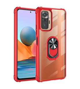 Xiaomi Redmi Note 10 Pro Kılıf Şeffaf Sararmaz Yüzüklü Mola Kapak (Kırmızı)