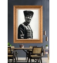 Altın Varaklı Çerçeveli Paspartulu Atatürk Tablo nh389 (Gold)