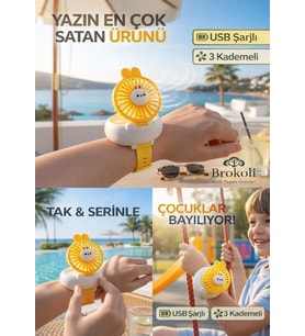 Avec Şarjli Bilek Fanı Soğutucu Vantilatör Usb 3 Kademeli Taşınabilir Vantilatör Fan Mini Fan Sarı