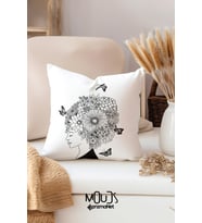 Moud's Çift Tarafı Baskılı Flower Woman Line Desenli Tekli Kırlent Kılıfı