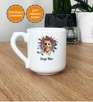 3D Efektli Kedi Hediye Kupa Bardak Oval İsimli İsim Yazılı (Beyaz)