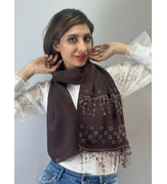 GÜPÜR PÜSKÜLLÜ TAŞLI KADIN FULAR ŞAL 160X50 CM
