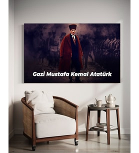 ATATÜRK PORTRE X Ev Duvar Salon Güzellik Salonu Ofis Dükkan Dekarasyon Kanvas Tablo (Akçaağaç)