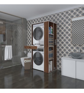 Kenzlife çamaşır-kurutma makinesi dolabı bacce sağ cvz 187*090*60 çekmeceli banyo (Beyaz)