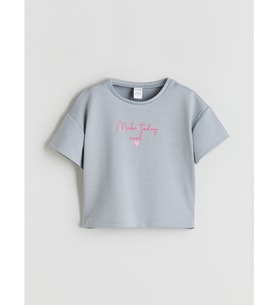 LCW Kids Gri Bisiklet Yaka Kız Çocuk Tişört
