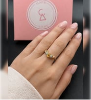 Alsem Store Prenses Model Baget Taşlı Işıltılı Ayarlanabilir Yüzük , Taşlı Bohem Minimalist Yüzük (Gold)