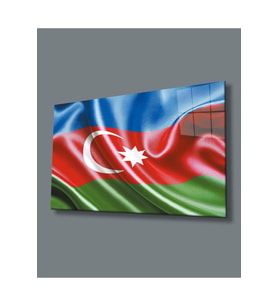 Azerbaycan Bayrağı Cam Tablo 4mm Dayanıklı Temperli Cam,Azerbaijan Flag Glass Wall Art (Çok Renkli)
