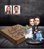 Kişiye Özel Vespa Motorcu Bayan Karikatürlü Ahşap Biblo Kutulu Mod-1