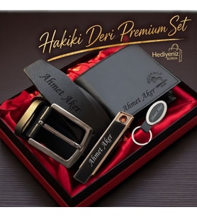Sevgiliye Arkadaşa Eşe Babaya Hediye İsme Özel Premium Tasarım Erkek Hediye Seti - Hakiki Deri Cüzdan Kemer Usb Çakmak Anahtarlık