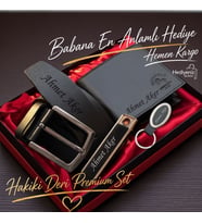 Babaya Arkadaşa Eşe Sevgiliye Hediye İsme Özel Premium Tasarım Erkek Hediye Seti - Hakiki Deri Cüzdan Kemer Usb Çakmak Anahtarlık