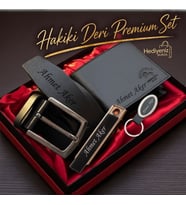 Sevgiliye Arkadaşa Eşe Babaya Hediye İsme Özel Premium Tasarım Erkek Hediye Seti - Hakiki Deri Cüzdan Kemer Usb Çakmak Anahtarlık