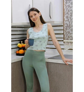 Kadın Crop Büstiyer Tayt Alt Üst Takım SuYeşili