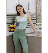 Kadın Crop Büstiyer Tayt Alt Üst Takım SuYeşili