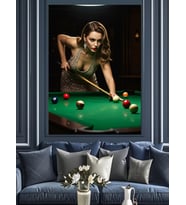 Bilardo Oynayan Pin-Up Kız Dekoratif Kanvas - Mdf Ahşap Tablo