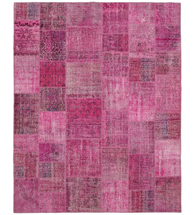 Pembe Mor Tonlarında Patchwork Desenli Modern Salon Halısı El Dokuma Eskitme Tasarım
