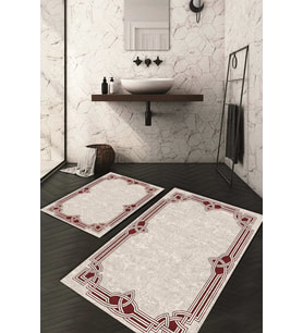 Dijital Baskılı Kaymaz Taban Yıkanabilir 2'li Klozet Takımı Banyo Paspası NDKZ-HT-1114 (Bordo)