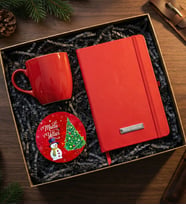 Kişiye Özel Kırmızı Defter & Kırmızı Kupa & Yılbaşı Altlığı Hediye Seti