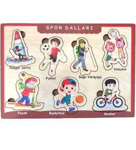 Farbu Oyuncak Ahşap Bultak Puzzle 7 Parça Arka Yüzü Yazı Tahtalı Yapboz Spor Dalları