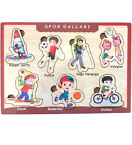 Farbu Oyuncak Ahşap Bultak Puzzle 7 Parça Arka Yüzü Yazı Tahtalı Yapboz Spor Dalları
