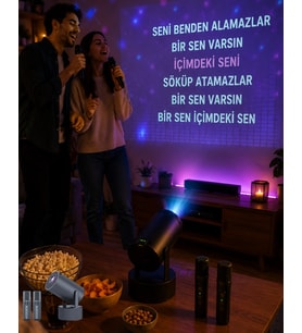 3ü 1 Arada Karaoke ve Projeksiyon Sistemi Çift Mikrofon Destekli