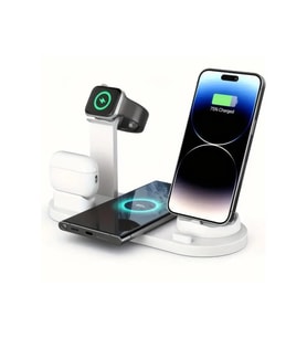 4'ü 1 Arada Kablosuz Çok İşlevli Şarj İstasyonu – Telefon, Akıllı Saat, Kulaklık Uyumlu (Çok Renkli)