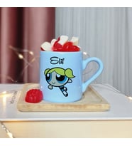 Power Puff Girls ( Bubbles ) Tasarımlı Kişiye Özel Mavi Türk Kahvesi Fincanı