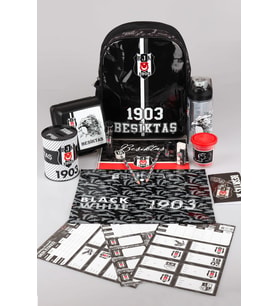 DEKOMUS İLE LİSANSLI BEŞİKTAŞ TEK BÖLMELİ KÜÇÜK BOY 32 CM ANAOKUL ÇANTASI,BESLENME KABI VE 500 ML TRITAN MATARA KIRTASİYE SETİ