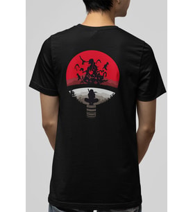 Itachi Uchiha Logo Ön-Arka Baskılı Siyah Tişört