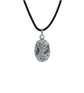 Minimal Vintage Cameo Deri ip Kolye - Gümüş Kaplama - Kadın Erkek Kolye - No:965