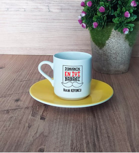 En İyi Baba Türk Kahvesi Fincanı Sarı Babaya Doğum Günü Hediyesi