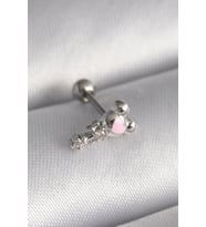 pilelistore 316L Çelik Gümüş Renk Zirkon Taş Detay Pembe Kalp İşleme Tragus Piercing - TJ-PR1281