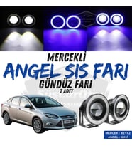 Ford Focus 3 2011-2014 Uyumlu Mercekli Angel Sis Farı Metal 76 mm Mavi Halkalı Gündüz Farı 2 Adet