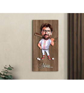BK Gift Kişiye Özel Beyzbol Karikatürlü Kabartma Figürlü Ahşap Tablo-16, Arkadaşa Hediye, Sevgiliye Hediye, Duvar Dekoru