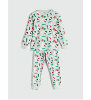 LCW Kids Yeşil Bisiklet Yaka Yılbaşı Temalı Erkek Çocuk Pijama Takımı
