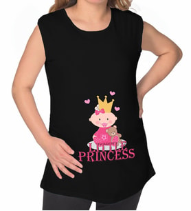 BK Gift Little Princess Tasarımlı Siyah Sıfır Kol Hamile Tişört-2, Hamile Giyim, Eşe Hediye