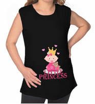 BK Gift Little Princess Tasarımlı Siyah Sıfır Kol Hamile Tişört-2, Hamile Giyim, Eşe Hediye