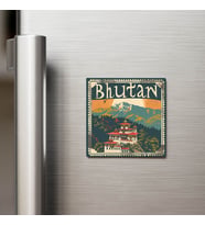 Butan Bhutan - Posta Pulu Temalı Ülke - Baskılı Buzdolap Magneti Kare - 9x9 cm