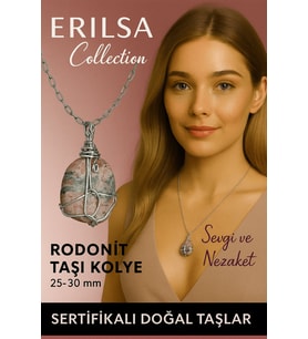 Sertifikalı Gümüş Tel Sargılı Doğal Rodonit Taşı Kolye – 25-30 mm Sevgi ve Şefkat Taşı (Çok Renkli)