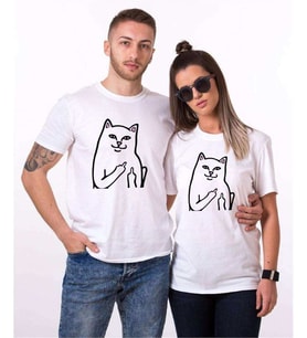 Tshirthane Kedi Kız Erkek Sevgili Kombinleri Tshirt Kombini (Tek Ürün Fiyatıdır.)