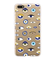 PrintiFy Huawei Honor 7S ile Uyumlu 1mm Slim Fit Nazar Boncuğu 2 Baskılı Şeffaf  Kılıf