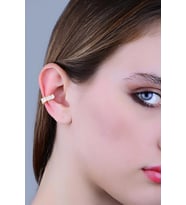 Gümüş rose baget kesim zirkon taşlı sıkıştırmalı kıkırdak küpe ear cuff SGTL11960ROSE
