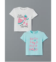 LCW Kids Beyaz Bisiklet Yaka Baskılı Kız Çocuk Tişört 2'li