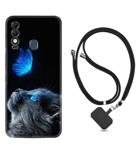 Tecno Spark 8T Kılıf Resimli Boyun Askılı İpli Desenli Silikon Series Butterfly Cat 1891