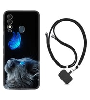Tecno Spark 8T Kılıf Resimli Boyun Askılı İpli Desenli Silikon Series Butterfly Cat 1891
