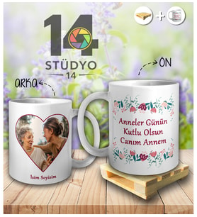 Stüdyo 14 Annler Günü Kişiye Özel Tasarlanabilir Kalpli  Resim + Yazı Kupa Mug - Anneler Günü Hediyesi